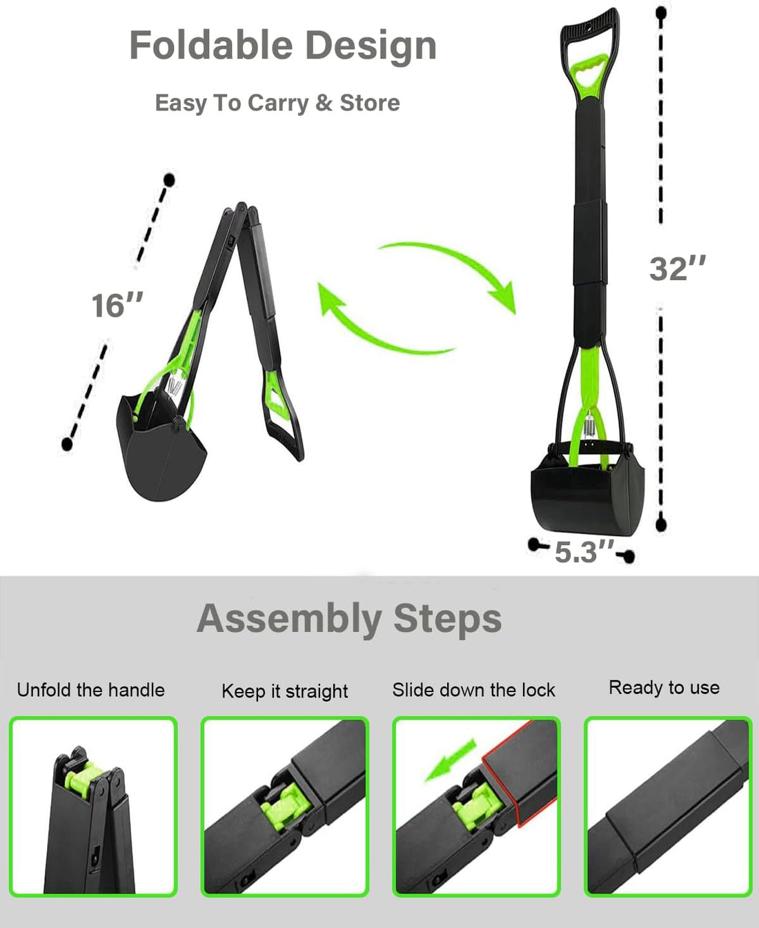 Dog Pooper Scooper, 2-Pack 32" Long Handle Large Poop Scooper for Yard