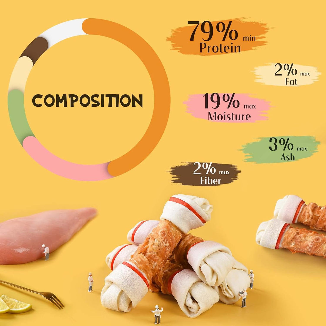 Dog Treats Chews, 6.5" Chicken Wrapped Rawhide Knotted Bones