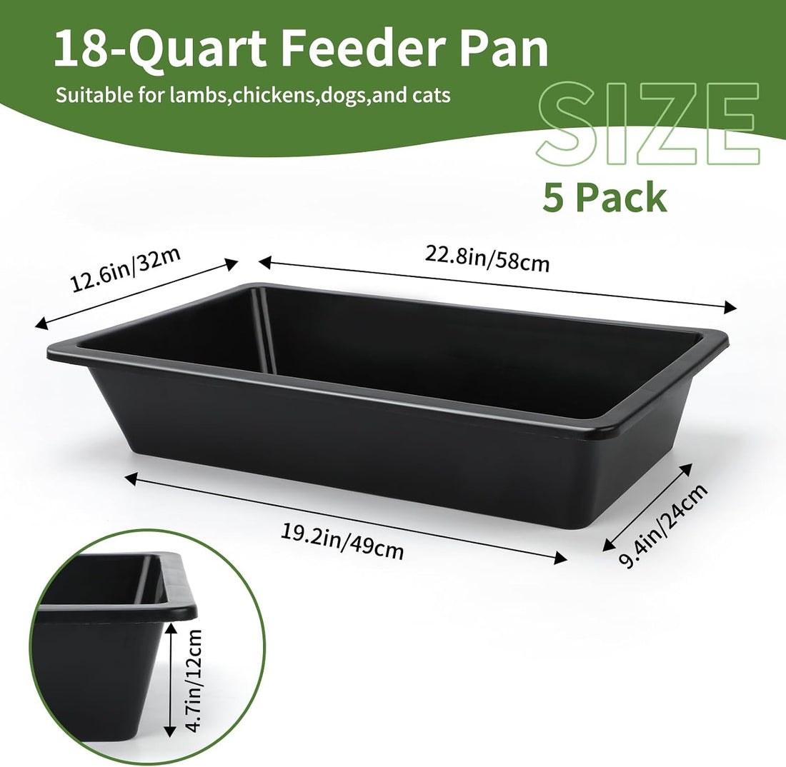 5 Pack Plastic Water Trough,18 Quart Large Livestock Feeder Trough