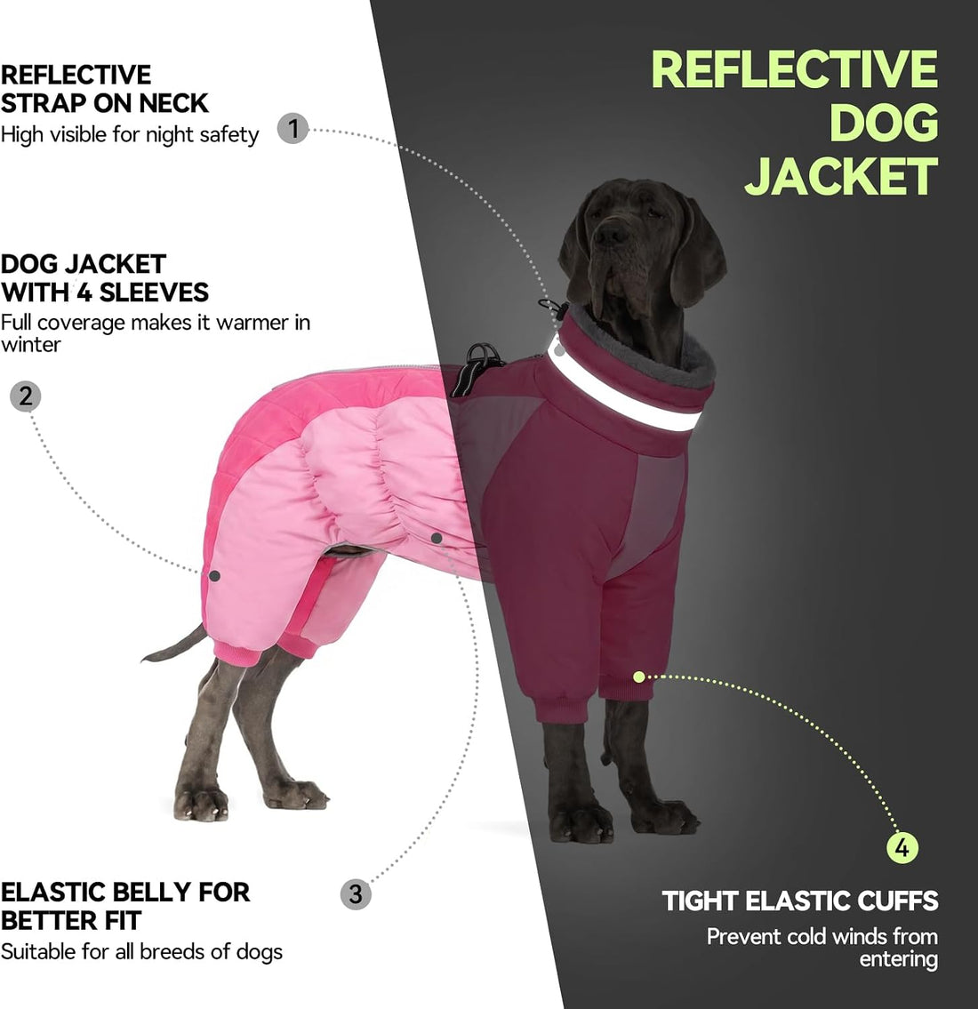 Full Body Dog Coat Warm Dog Jacket with Legs for Medium Dogs