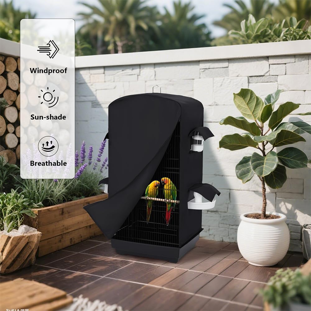 Bird Cage Cover for Night - Black Birdcage Cover with 4 Access