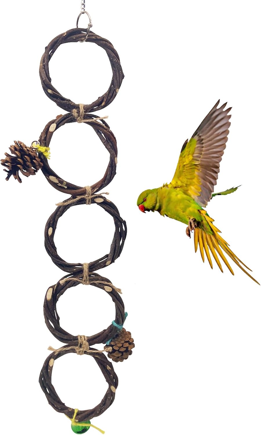 BNOSDM Bird Swing Rings Toy Wood Parrot Perches Natural Climbing