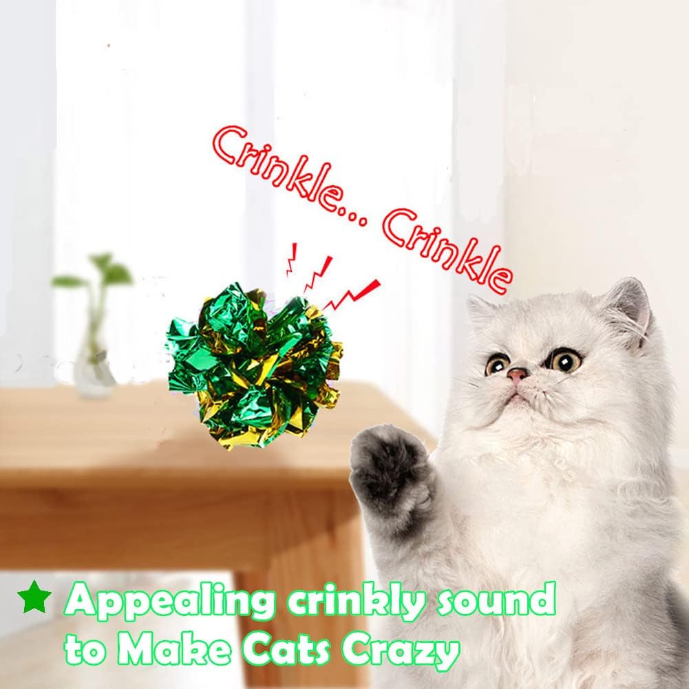 PETFAVORITES Mylar Crinkle Balls Cat Toys Interactive Crinkle Cat Toy