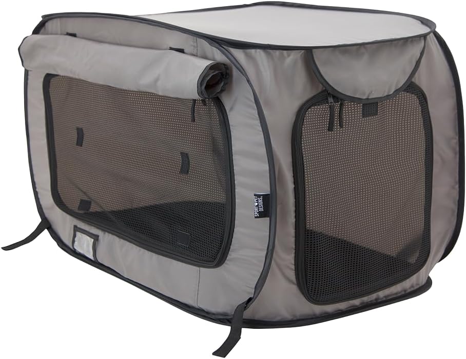 SportPet Designs Large Pop Open Kennel, Portable Cat Cage Kennel