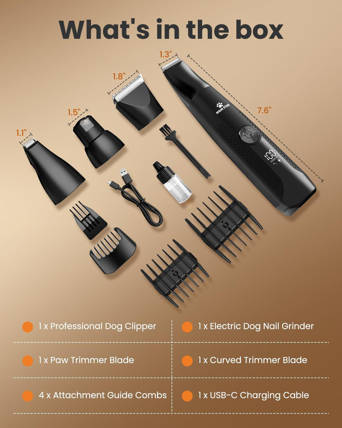 M&M STAR Dog Grooming Kit, 4-in-1 Dog Clippers for Grooming