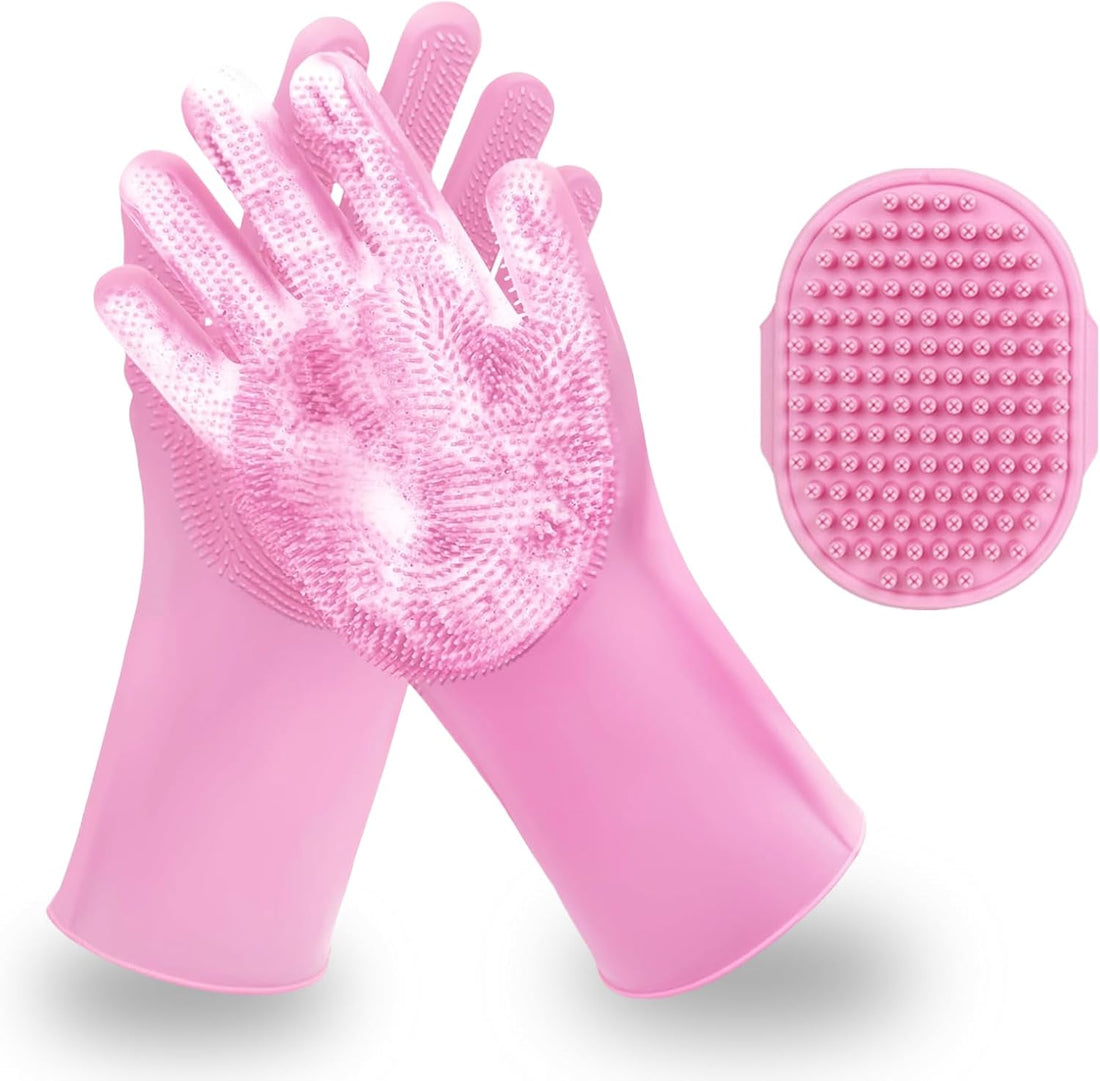 3PCS Pink Dog Bath Kit with Bath Gloves, Shoe Covers, Scrubber