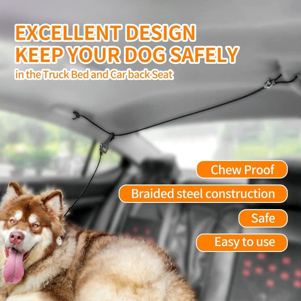 Dog Seat Belt,5FT Chew-Proof Stainless Steel Wire Tether for Car