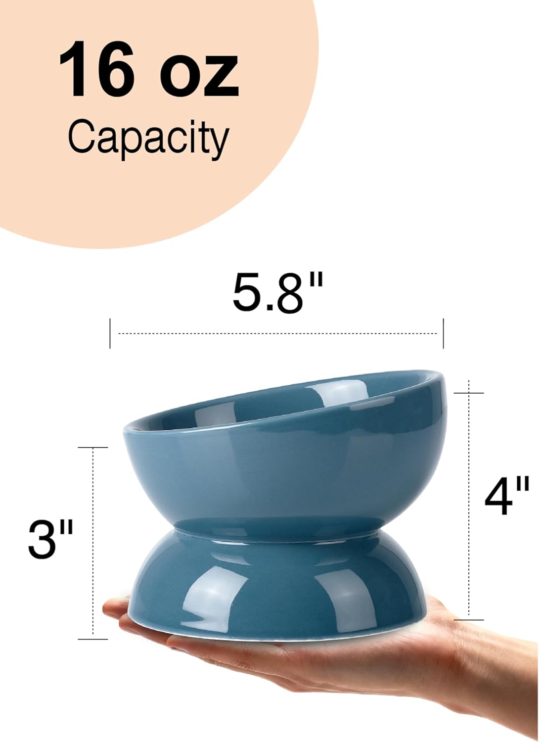 ABRUTY Cat Water Bowl, 16 OZ Ceramic Elevated Cat Bowls