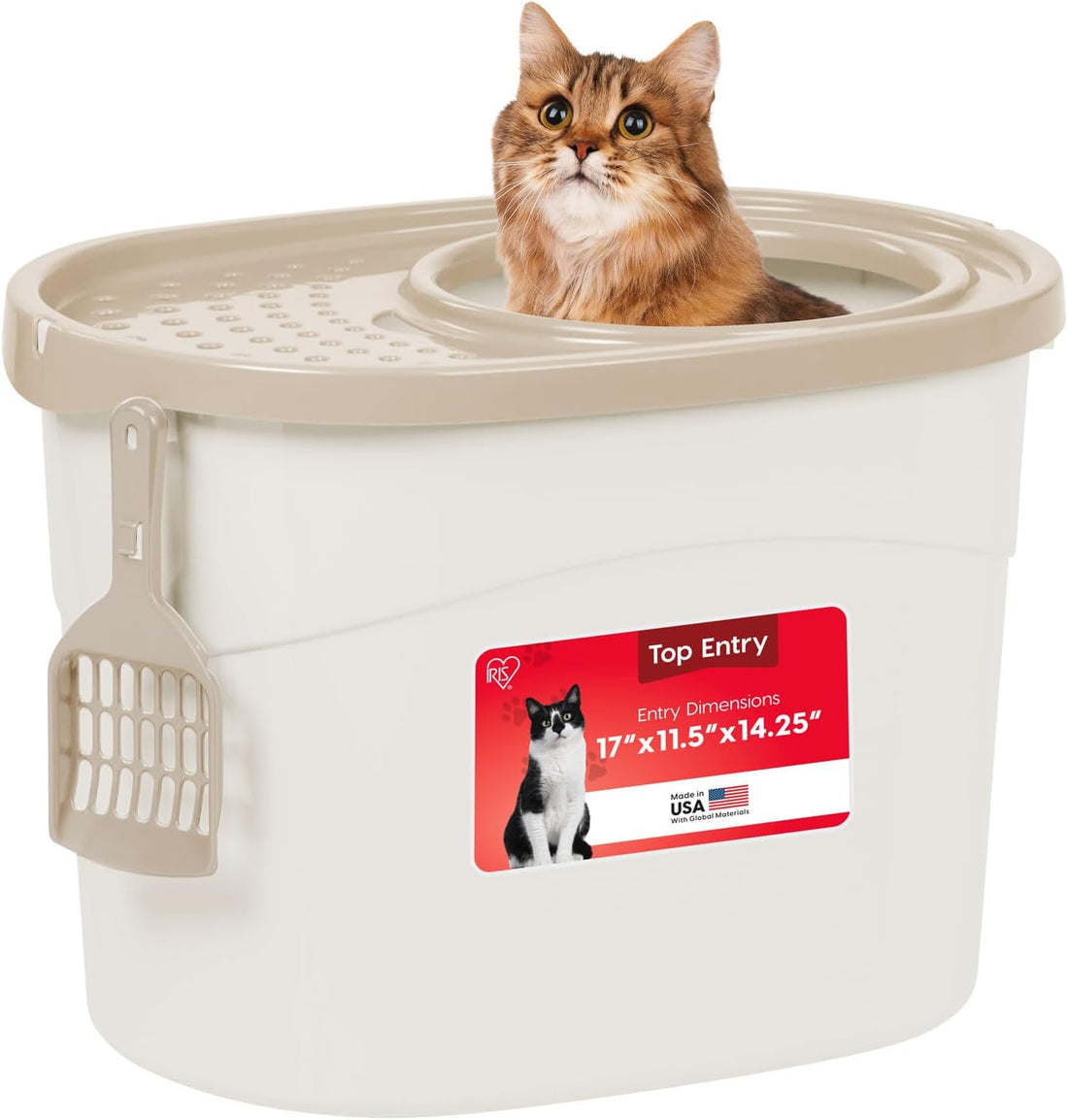 IRIS USA Top Entry Cat Litter Box, Hooded Privacy, Large, Gray/White