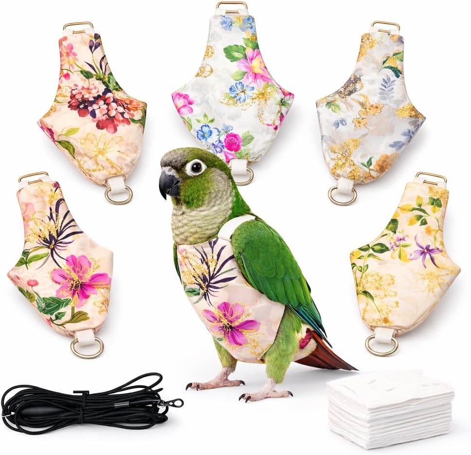 5PCS Bird Diaper Harness Set with Flight Leash and Disposable Liners