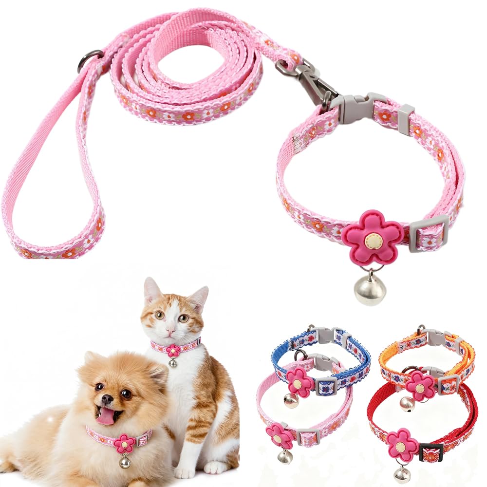 Pink XXS Dog Collar with Bell Set