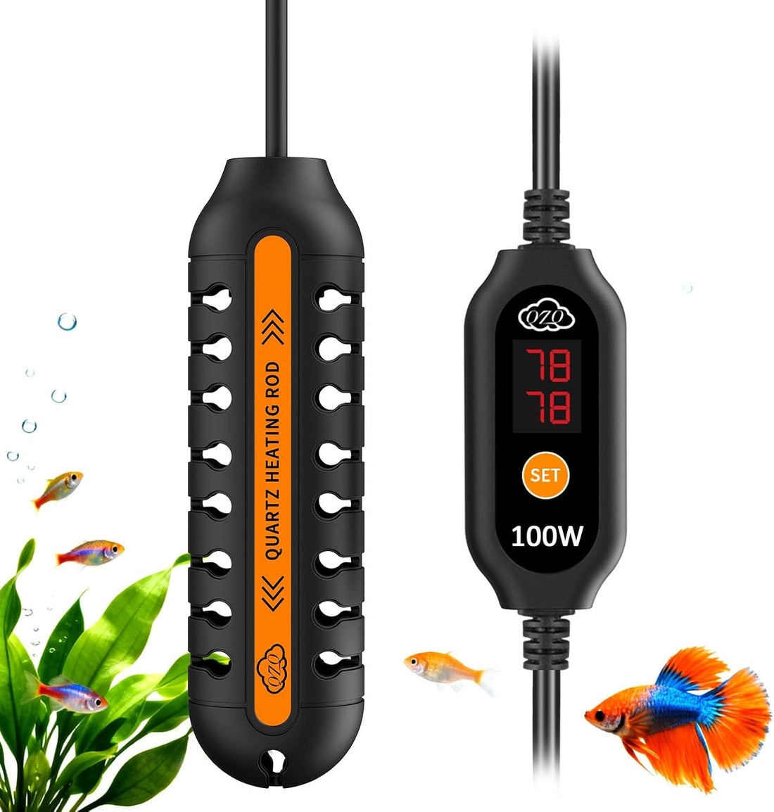 QZQ Aquarium Heater, 25W Adjustable Fish Tank Heater with Digital