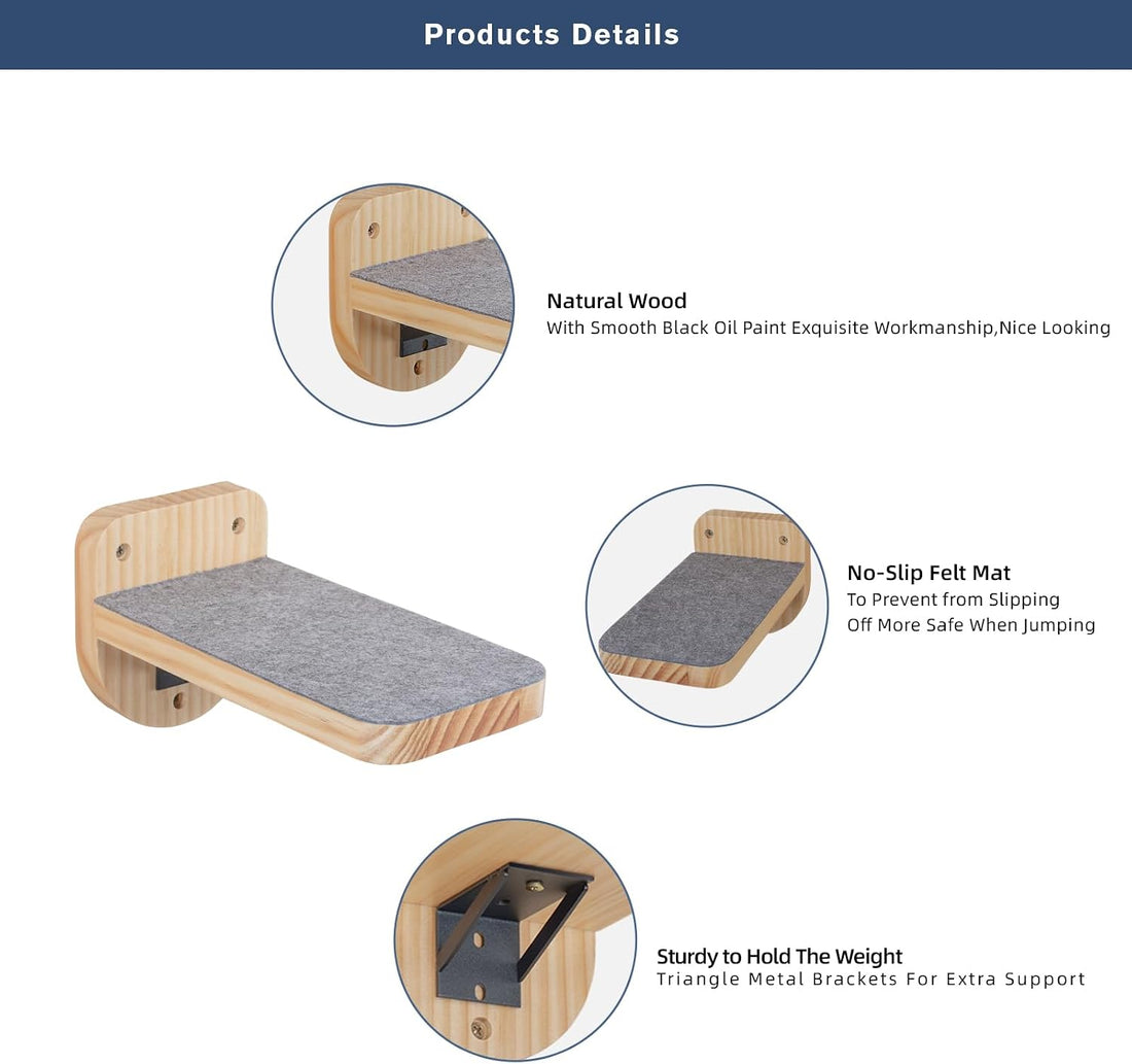 ESPETS Set of 3 Natural Wood Cat Wall Steps Floating Ladder Stairs