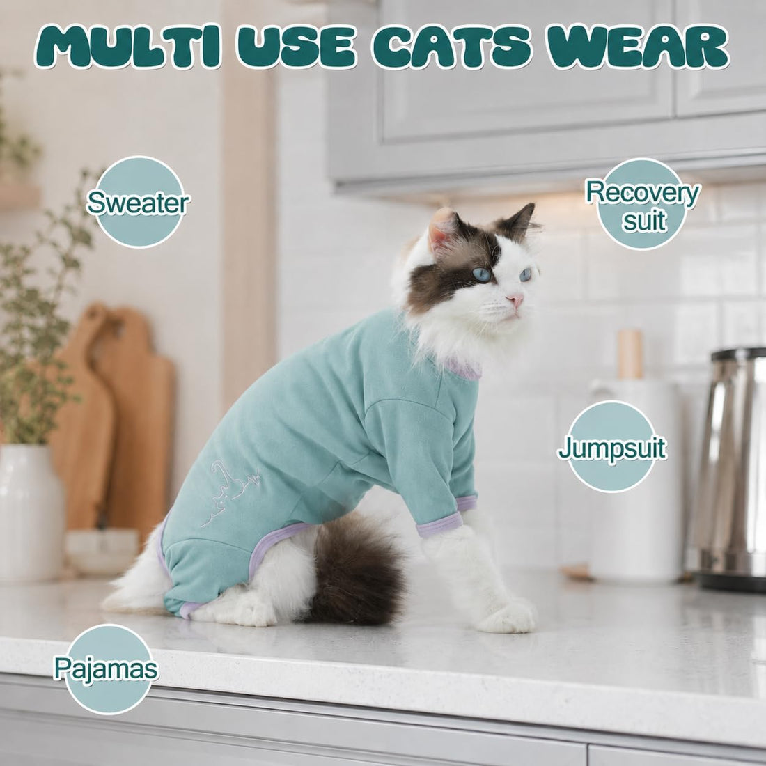 ADNIKIA Cat Pajamas for Cats Only, Sticky Hair Cat Clothes