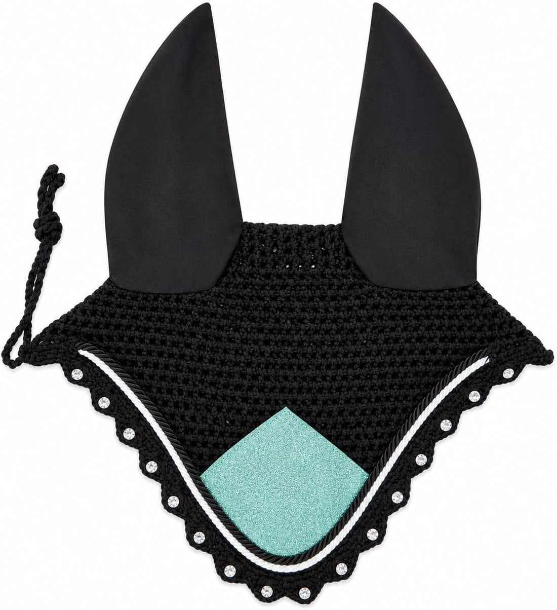 Horse Ear Bonnet for Horses – Handmade Crochet Fly Veil with Crystal