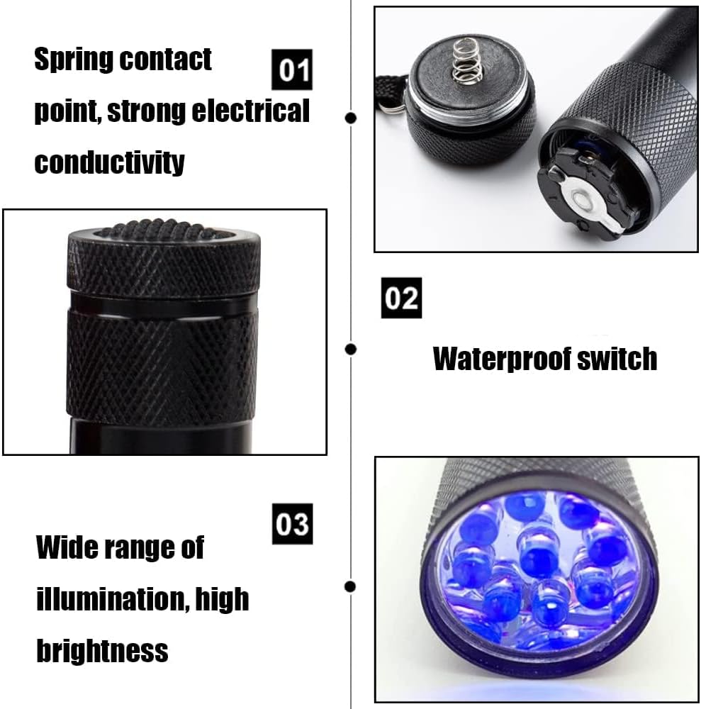 Black Light Flashlight Mini 9 LED 395nm UV Flashlight for Pet Urine