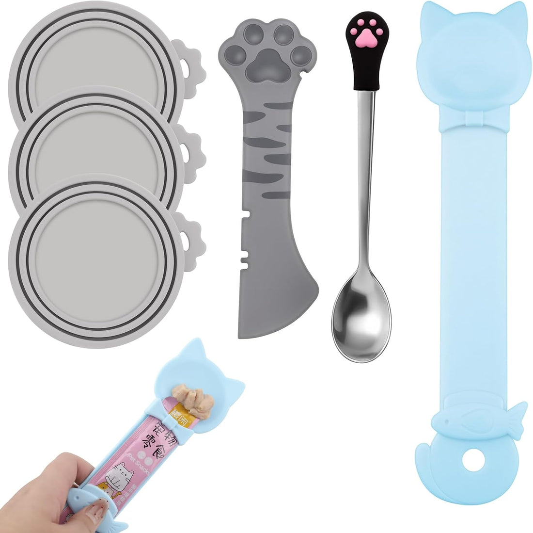6Pcs Cat Food Can Covers Set, Cat Food Spoon & Can Opener
