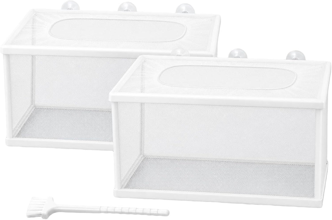SNJORT Fine Mesh Fry Breeder Box 2 Pack with Cleaning Brush