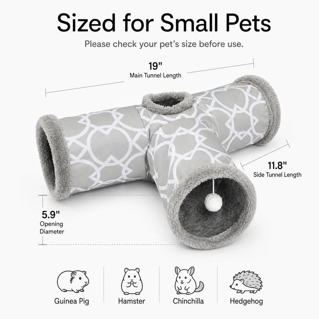 Plush Inside 3-Way Shape Small Animals Tube Tunnel with Interactive