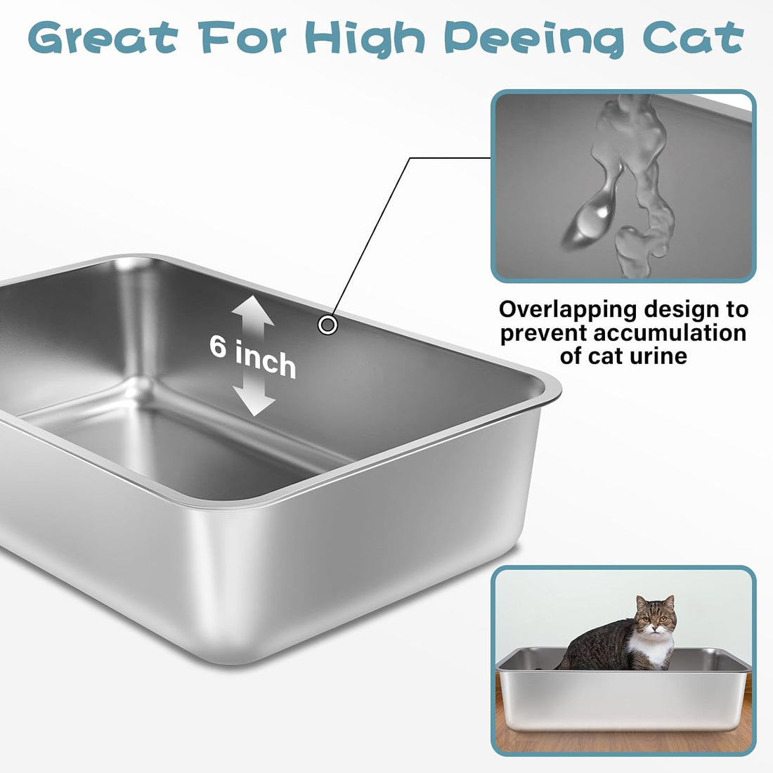 Stainless Steel Litter Box, 23.6“x15.7"x6" Deep Stainless Steel Cat