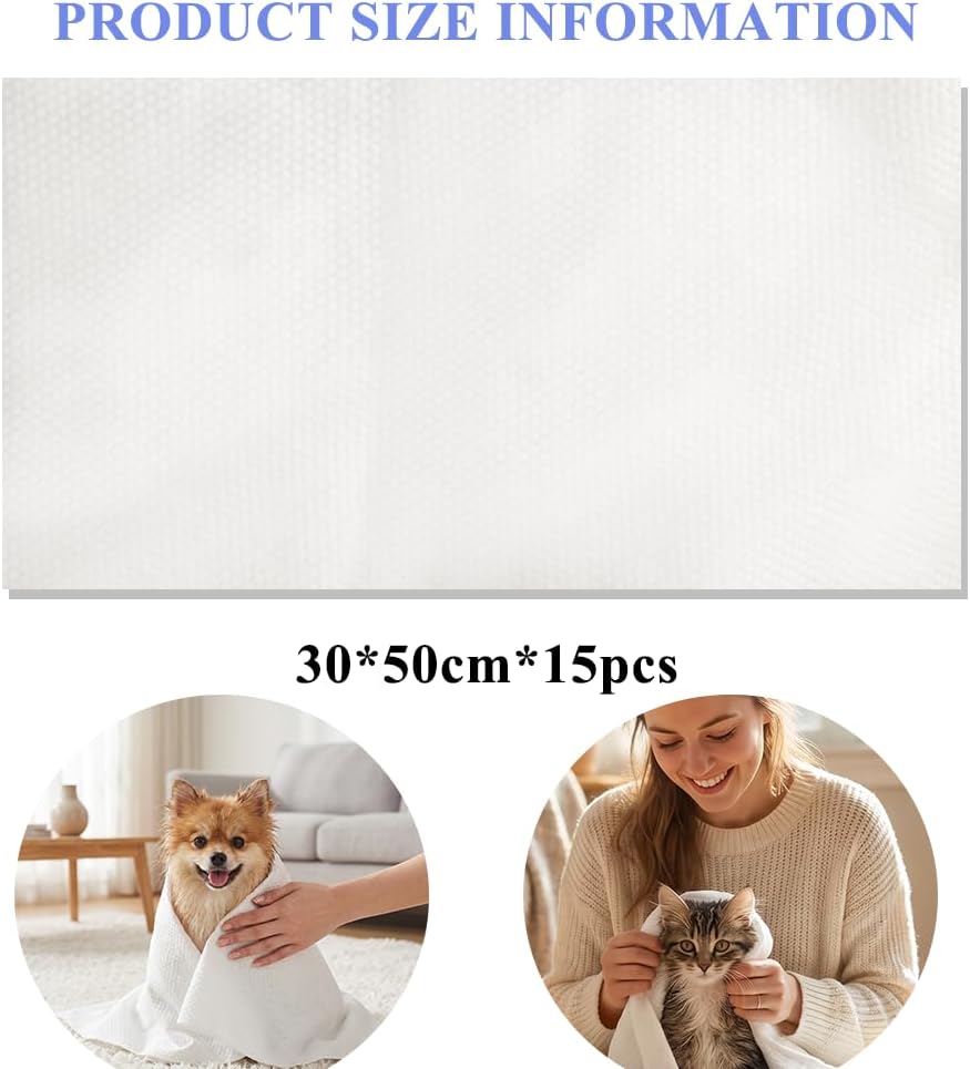 15-Pack Disposable Pet Bath Towels