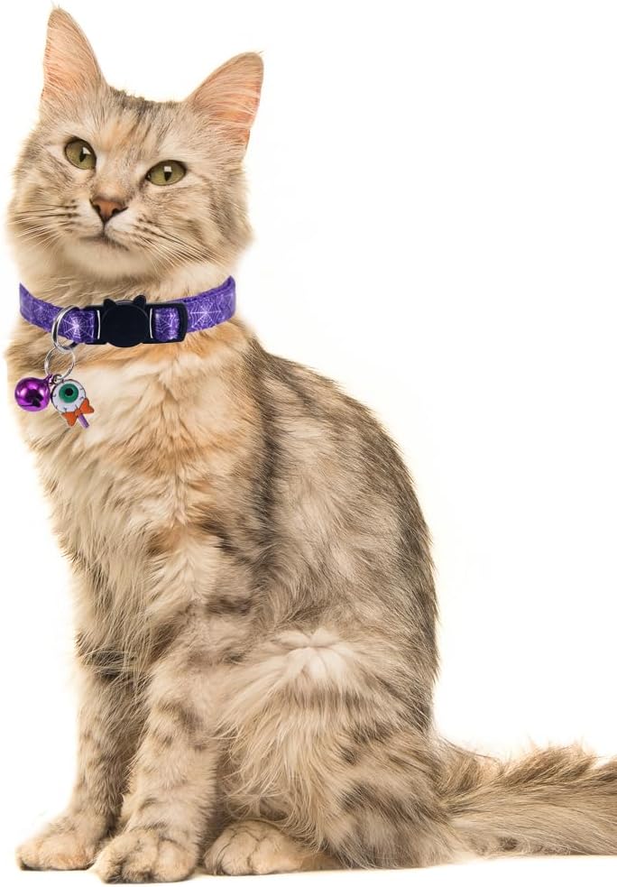 4 Pack Halloween Cat Collar with Bell Breakaway Adjustable for Kitty