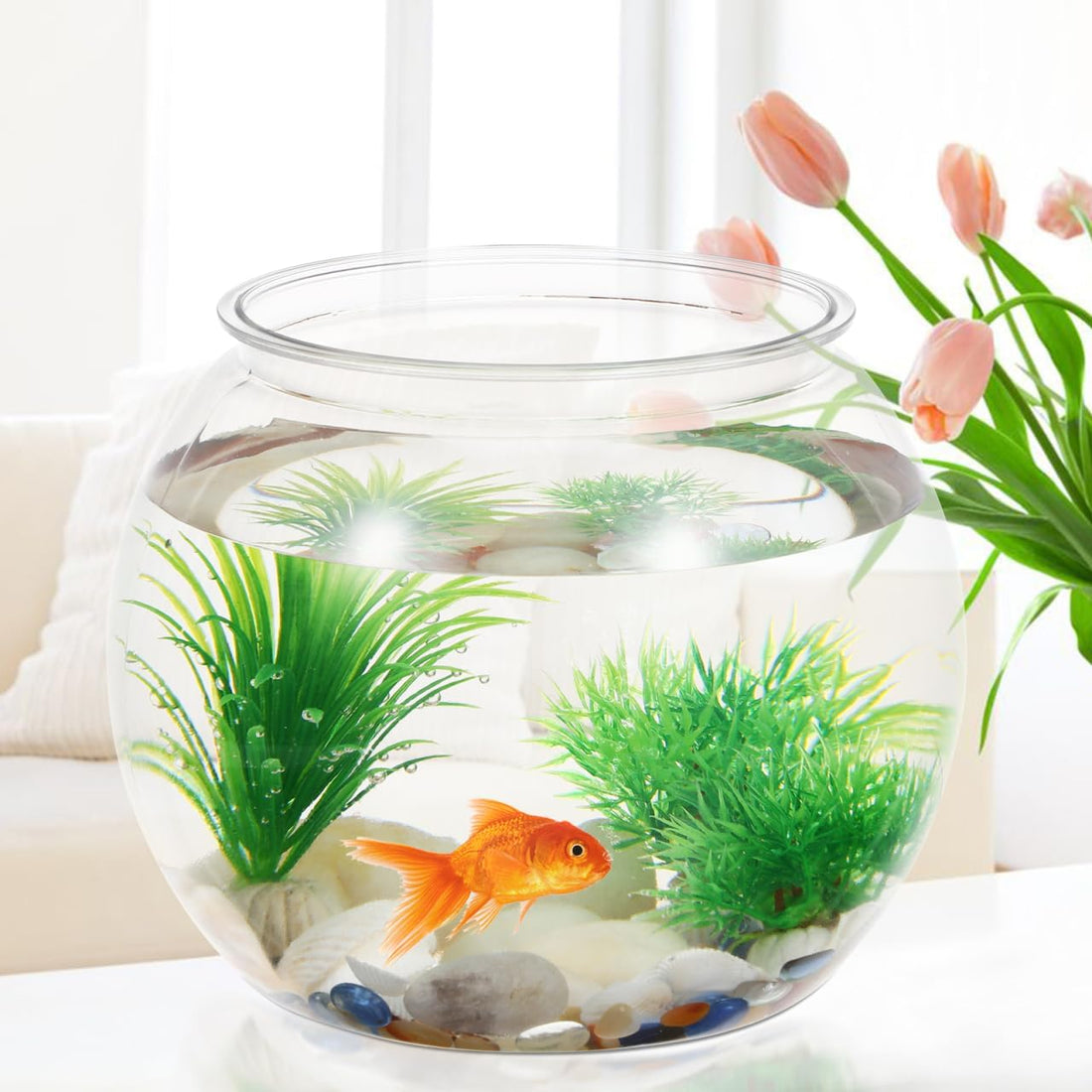 Clear Plastic Fish Bowl Round Aquarium 8.6 Inch Wide