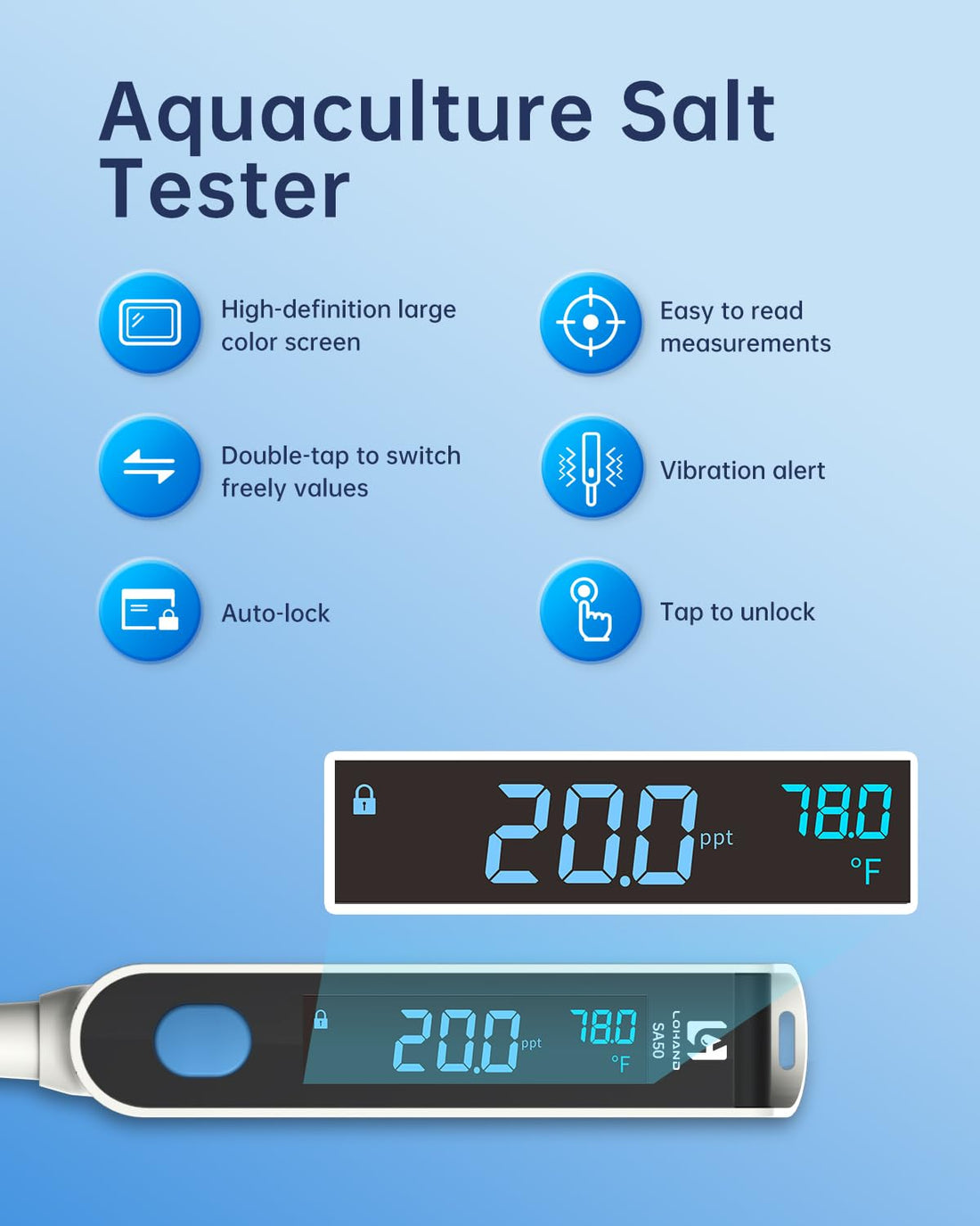 LOHAND Digital Salinity Meter, Range:0-50ppt