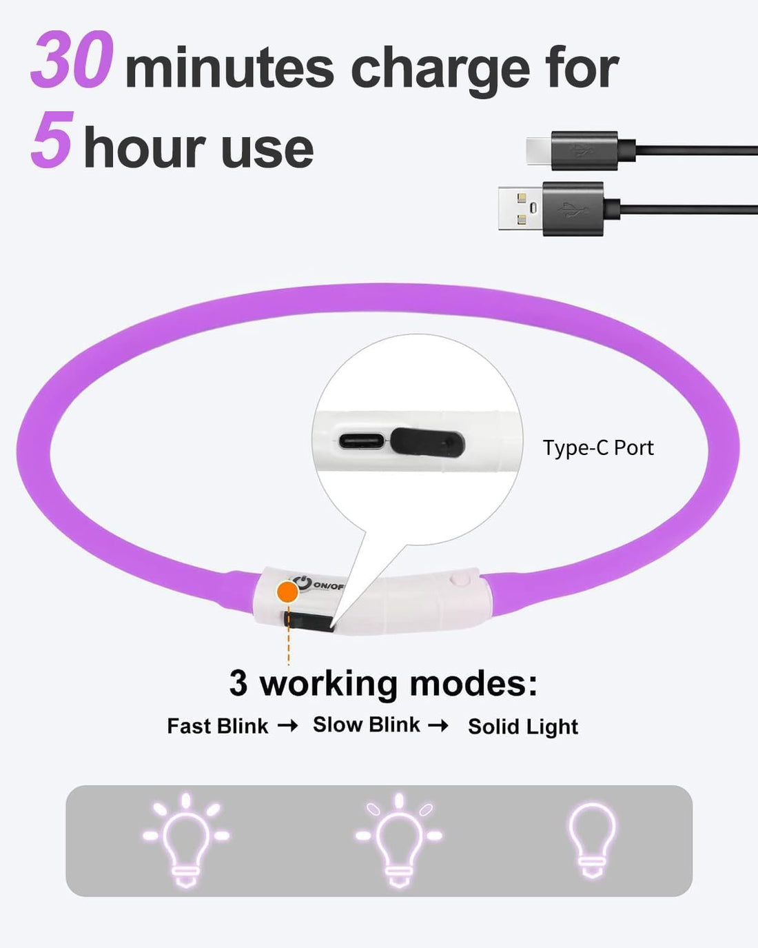Joytale Light Up Dog Collar, LED Silicone Cut-to-Fit Rainproof