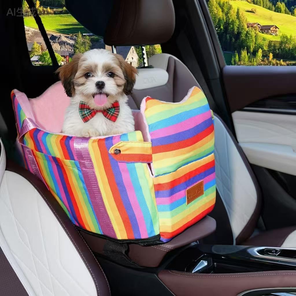 Console Dog Car Seat for Small Dogs to 15lbs (Black& White Stripes)