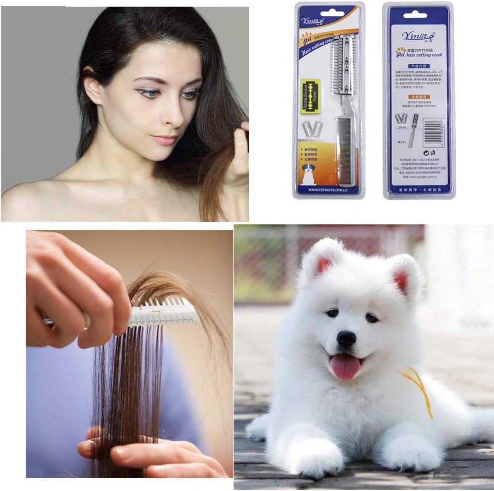 2Pcs Razor Comb for Dogs Cats with Extra Blades Double Sides Pet