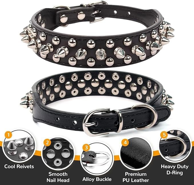 Spiked Dog Collars for Medium Dogs, Studded Spike Collar for Dogs