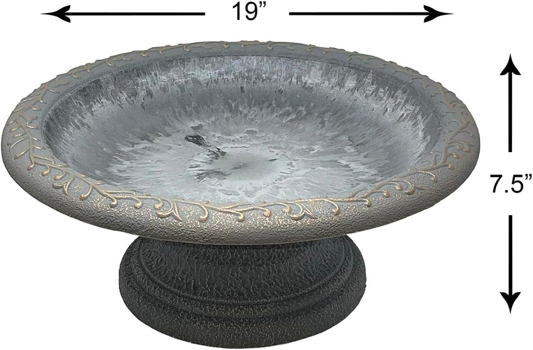 Fiber Clay Birdbath, Low-Profile Base, Dove Gray, 19" D x 7.5" H