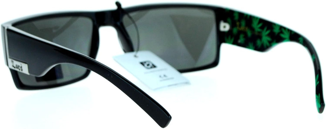 Locs Marijuana Pot Leaf Print Rectangular Mad Dog Sunglasses Green