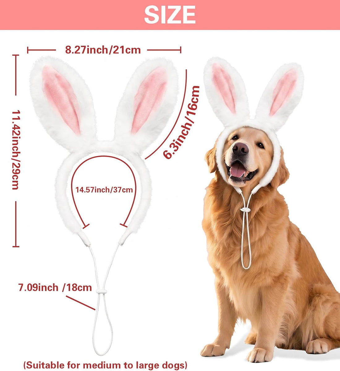 SIOTMERA Adjustable Dog Bunny Ears Headband, Fuzzy Pet Bunny Costume
