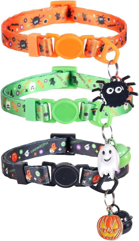 4 Pack Halloween Cat Collar with Bell Breakaway Adjustable for Kitty