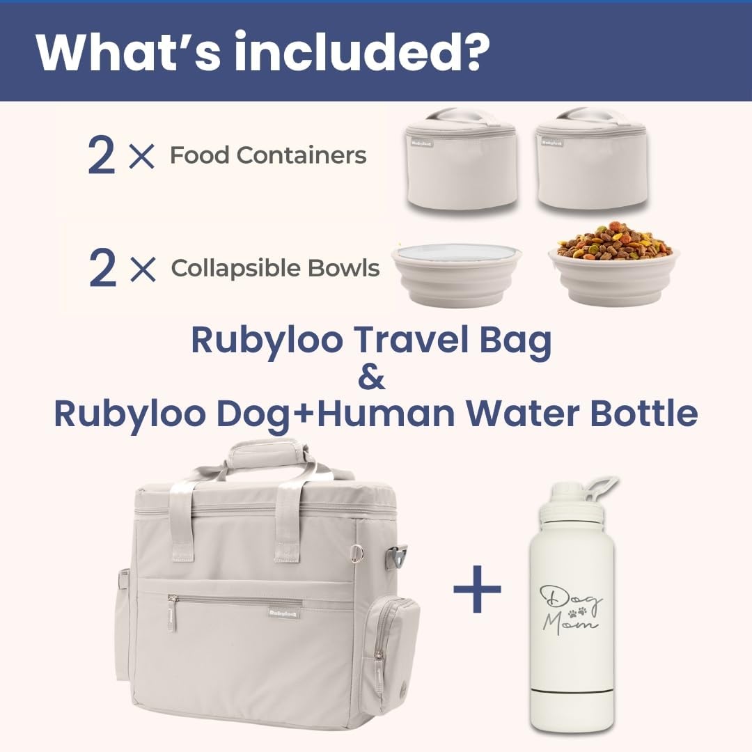 Dog Travel Bag (Beige) & Dog Mom Water Bottle (Cream) Bundle
