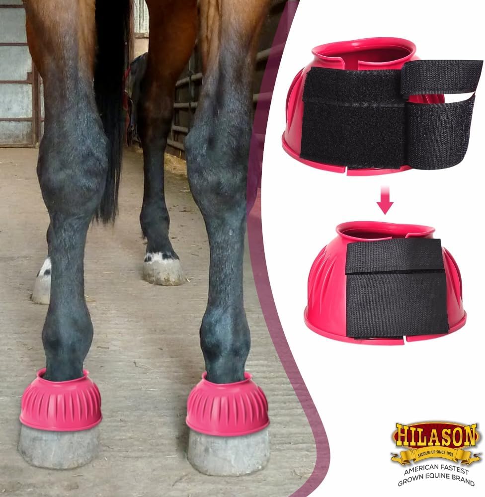 HILASON Western Horse Bell Boots PVC Ribbed Double Hook Loop