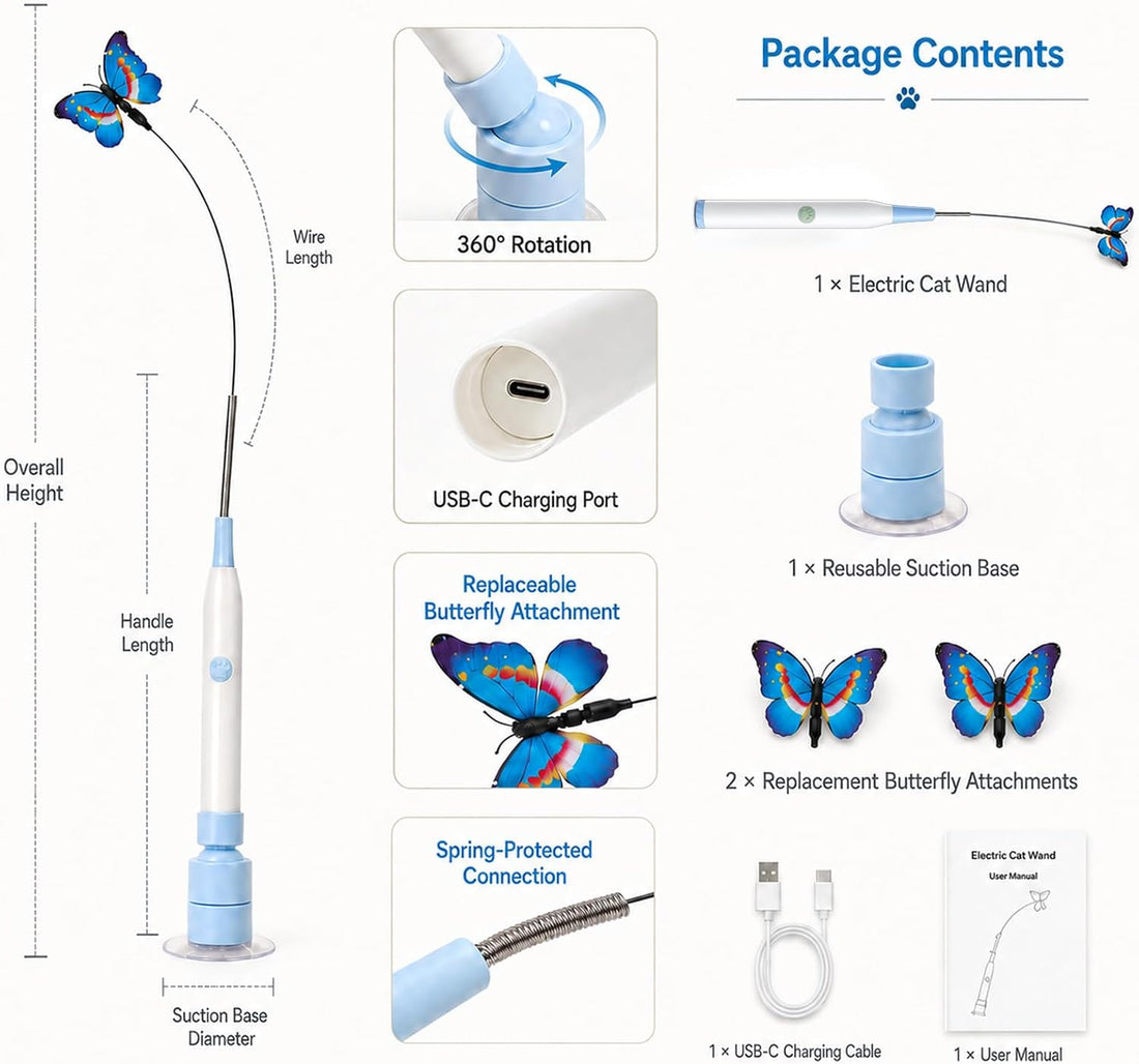 Interactive Butterfly Cat Toy Dual Mode Suction Wand Indoor Cats