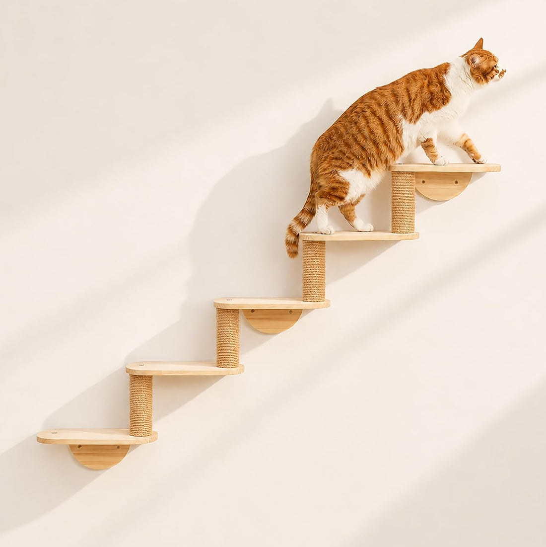 Cat Wall Shelves,5-Step Cat Stairs,Solid Pine Modular Wall Mount