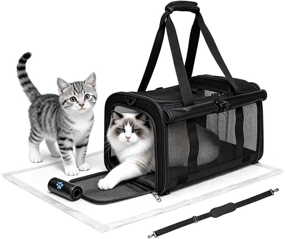 Cat Carrier Soft Sided Dog Carrier with 1 Poop Bags and 5 Pee