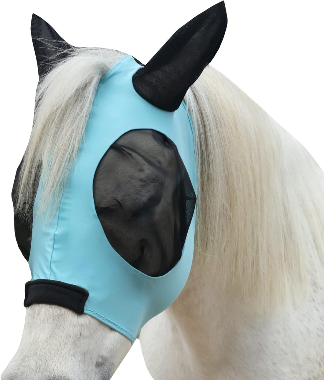 Stretchy Horse Fly Mask with Ears, Large Eye Space Paleblue Cob