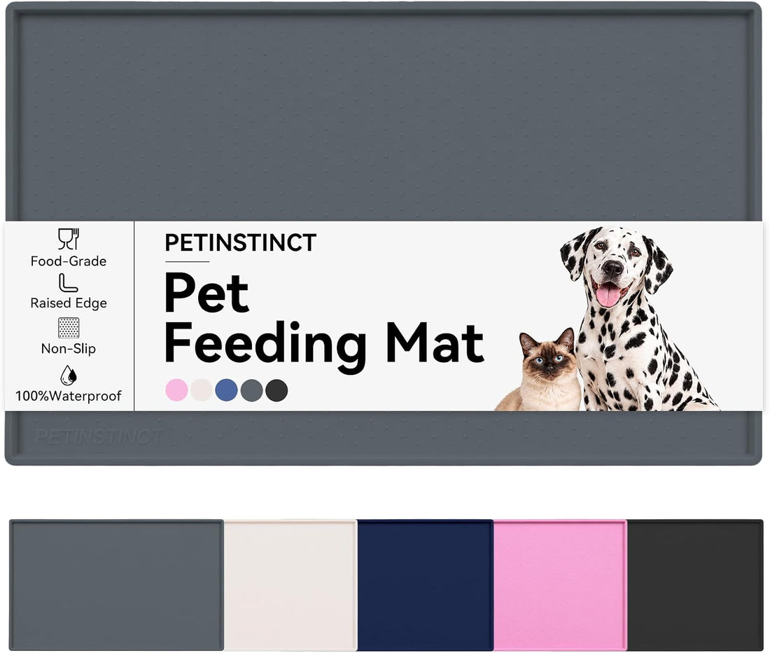 Dog Food Mat, Raised Edge Waterproof Silicone, 19x12