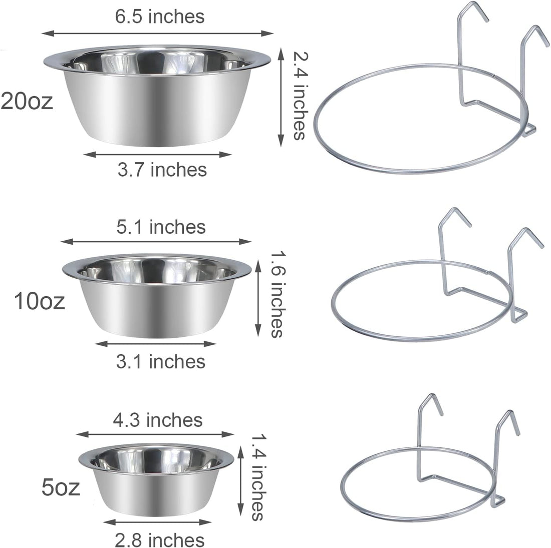 Wontee Pet Bowl Stainless Steel Hanging Food Water Bowls Bird Cage