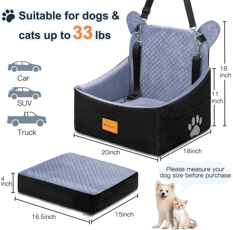 Dog Car Seats for Small/Medium Dogs up to 33lbs(Grey Black).