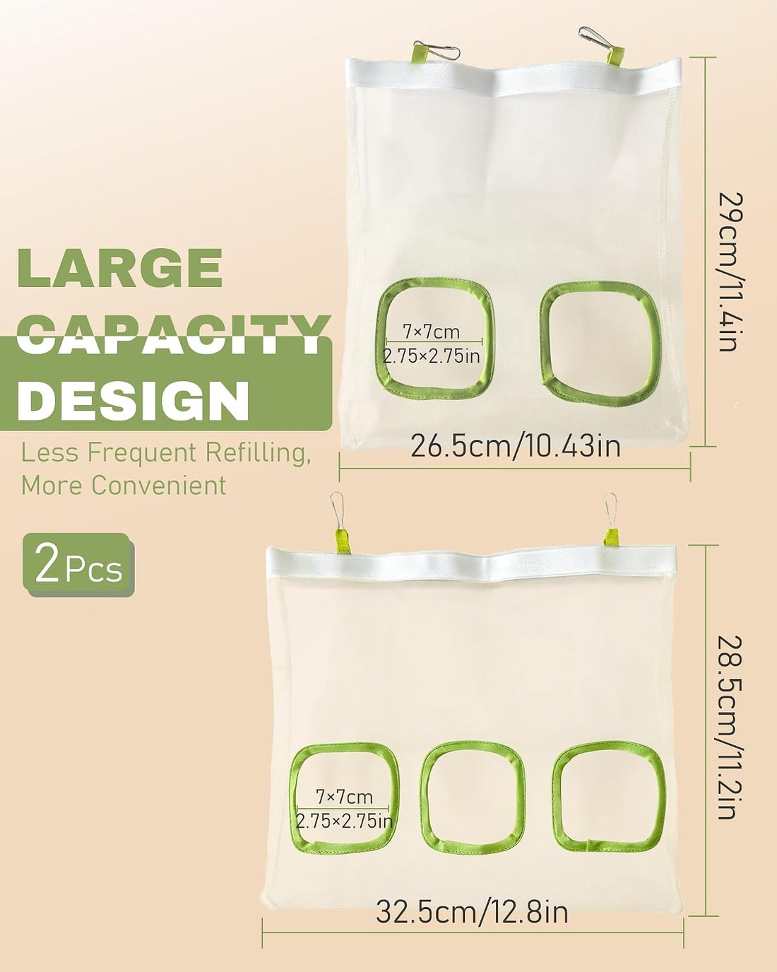 2Pcs Mesh Rabbit Hay Feeder Bag for Bunny, Guinea Pigs, Chinchillas