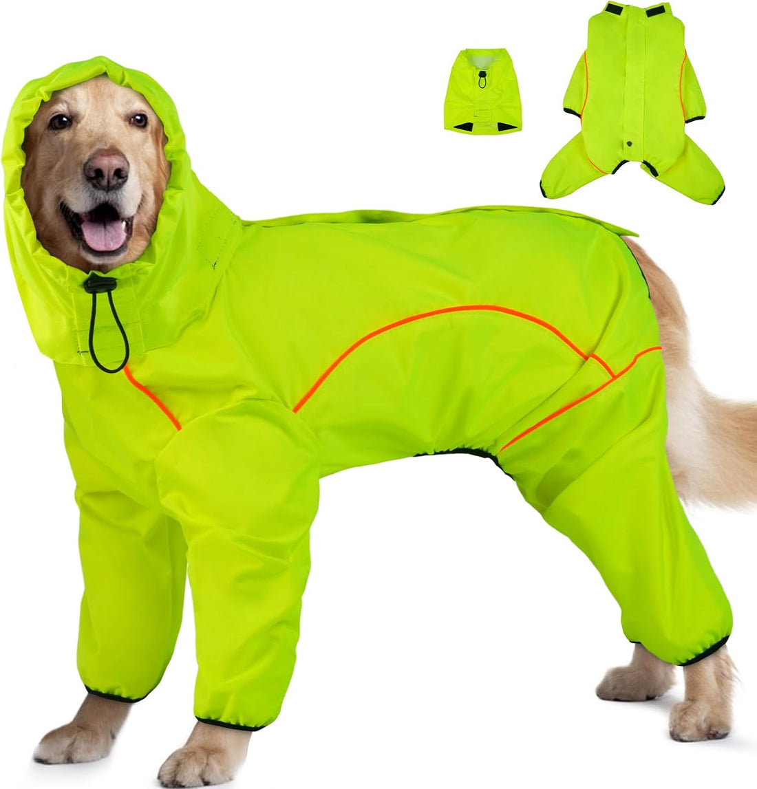 ADINIKIA Dog Raincoat,Waterproof Rain Jacket with Removable Hood,Khaki