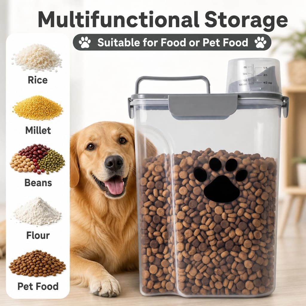 5-7Lbs Airtight Dog Cat Food Storage Container with cleaning brush