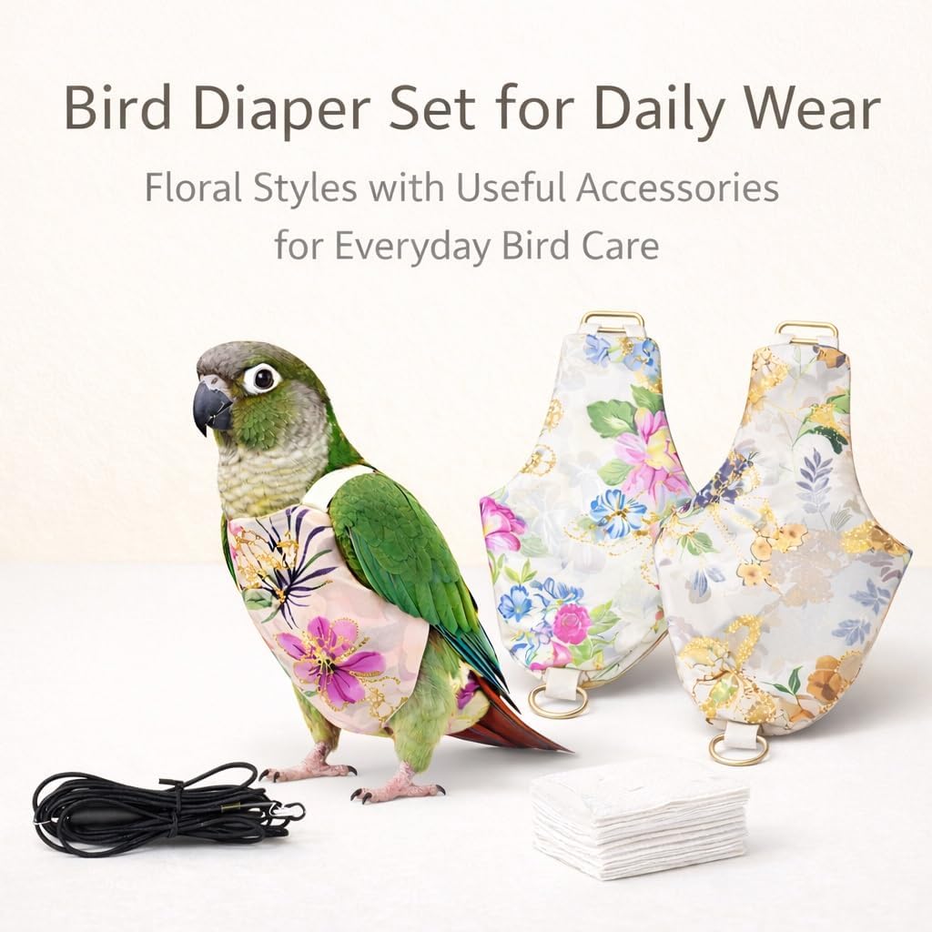 5PCS Bird Diaper Harness Set with Flight Leash and Disposable Liners