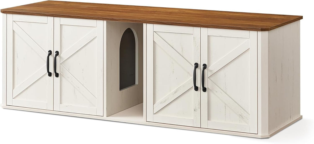 Feandrea Double Cat Litter Box Enclosure for 2 Cats, Front Entry
